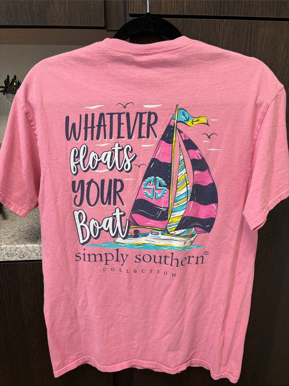 Simply Southern Pink Long Sleeve Tee with Navy Turtle Chest Logo